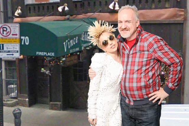 Lady Gaga and Art Smith photoshopped in front of the late Vince &amp; Eddie's